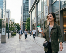 Traveler using mobile data on smartphone while exploring Tokyo, Japan