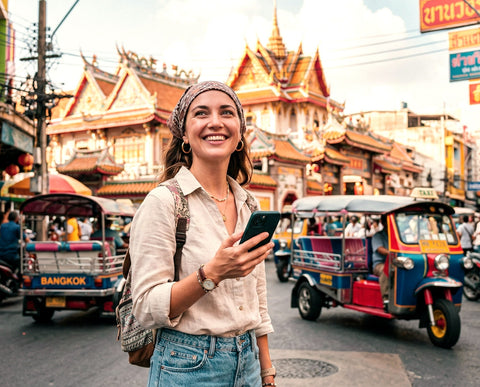 Woman using eSIM in Thailand